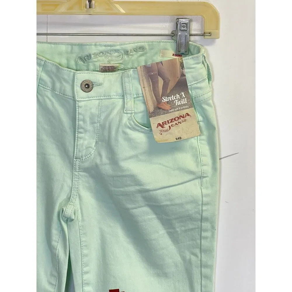 Arizona Jegging Distressed Women's size 0 Light Wash Mint Green Denim Jeans‎